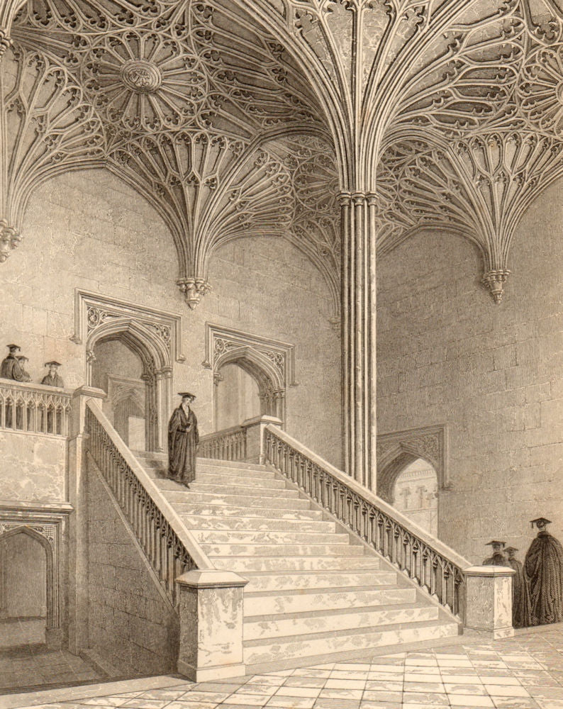 Staircase to the hall, Christ Church College, Oxford, by John Le Keux 1837